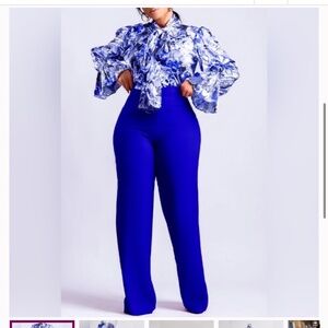 Dani Blue Floral Trumpet Sleeve Pant Set